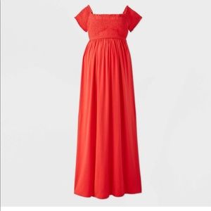 Red maternity maxi dress
